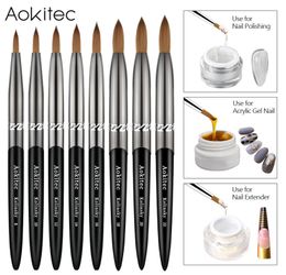 Aokitec Kolinsky Acryl nagelborstel 1 stcs Zwarte UV -gel Pools Nagels Art Extension Builder Pen Tekeningborstels voor Manicure Tool5887509