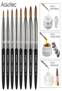 Aokitec Kolinsky Acryl -nagelborstel 1 stcs Zwarte UV -gel Pools Nagels Art Extension Builder Pen Tekeningborstels voor Manicure Tool2584603
