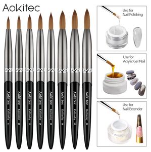 Aokitec kolinsky acrylique brosse à ongles 1pcs Black uv gel ongles polonais d'extension art builder brosses de dessin à la manucure outils 9282232