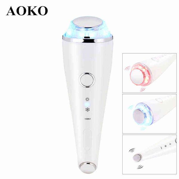 AOKO Facial Calor y martillo de enfriamiento Terapia de fotones LED Máquina de belleza Masaje por vibración ultrasónica Dispositivo para el cuidado de la piel de los ojos 220512