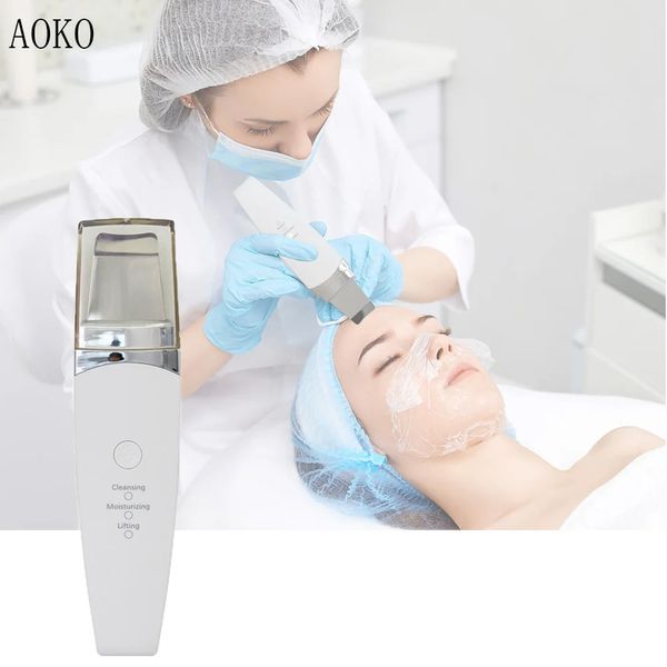 AOKO-espátula ultrasónica para depurador de piel, eliminador de espinillas, limpieza facial profunda, máquina de elevación, pala peladora, limpieza de poros 240111