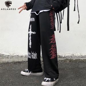 Aolamegs Calças Góticas Homens Japonês Casual Sweatpants Graffiti Anime Punk Hippie Calças de Perna Larga Harajuku High Street Streetwear 220811