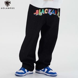 Aolamegs Hommes Jeans Coloré Drôle Lettre Imprimer Hip Hop Streetwear Harajuku Baggy Pantalon Droit High Street Automne Denim Pantalon 201111