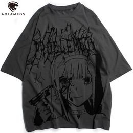 Aolamegs T-shirts pour hommes T-shirt surdimensionné d'été Anime Girl Imprimer T-shirts Hip Hop High Street Gothic Streetwear Unisexe 220520