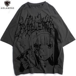 Aolamegs Camisetas para hombres Camiseta de gran tamaño de verano Anime Girl Print Tee Shirts Hip Hop High Street Gothic Streetwear Unisex 220325