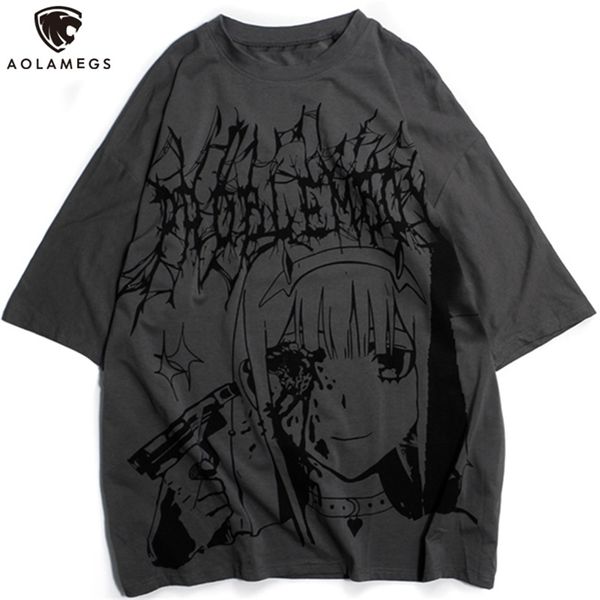 T-shirts Aolamegs Mens T-shirts surdimensionnés d'été T-shirt Anime Girl Print Tee-Shirts Hip Hop High Street Gothic Streetwear Unisexe 220325