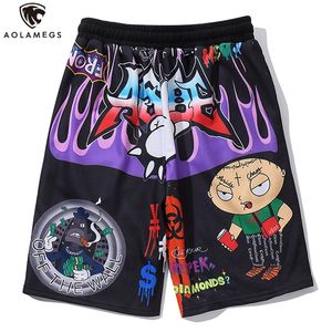 Aolamegs Shorts Hombres Cartoon Graffiti Print Bermuda Beach Pantalones cortos hasta la rodilla Hip Hop Cintura elástica High Street Summer Pantalones de chándal 220507