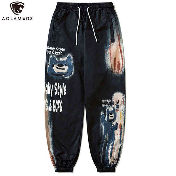 Aolamegs pantalons de survêtement hommes dessin animé ours lettre Graffiti réglable cordon pantalon Hip Hop Harajuku décontracté pantalon ample Streetwear 0124