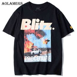 AOLAMEGS T-shirt Mannen Ongeval Gedrukt Heren Tee Shirts Korte Mouw T-shirt Mode High Street Tees Hip Hop Streetwear Kleding G1229