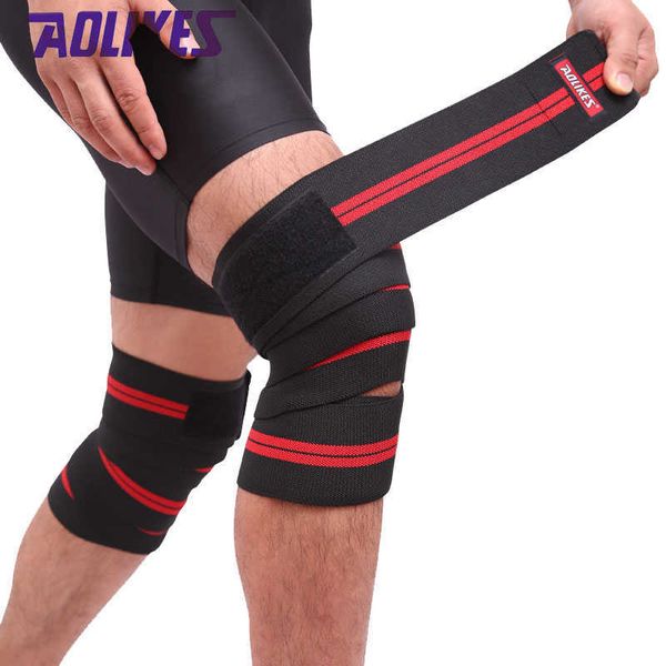 AOLIKES 2Pcs 2M * 8CM Fitness Sangles Pressurisées Gym Haltérophilie Squat Formation Bandages Élastiques Jambe Genou Compression Wraps Q0913