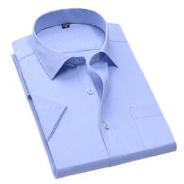Aoliwen merk heren korte mouw shirt blauw casual kwaliteit anti-rimpel formeel premium 210708