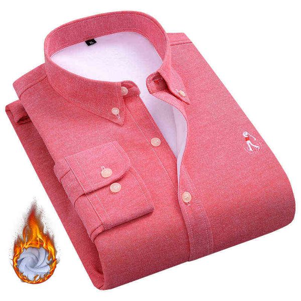 Aoliwen marque hommes couleur unie oxford à manches longues chaude et velours chemise polaire doublure flanelle coton hiver chemises décontractées fit hommes G0105