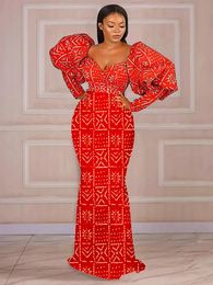 AOMEI Maxi robe longue femmes fête imprimé sirène lanterne manches Vintage rétro grande taille événement africain célébrer robe 240226