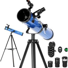 Télescope réfléchissant Aomekie pour les débutants adultes en astronomie - 76 mm / 700 mm avec adaptateur téléphonique, contrôleur Bluetooth, trépied, détecteur et filtre de lune inclus