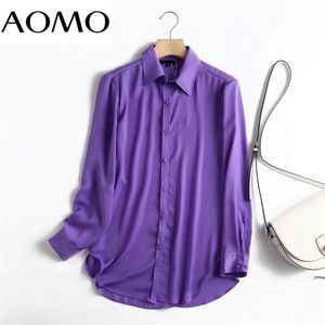 AOMO haute qualité femmes élégant violet Blouse chemise à manches longues Chic femme chemise hauts 4C187A 220407