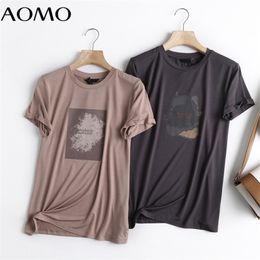 AOMO été femmes imprimer Vintage noir coton t-shirt t-shirts haute qualité dames t-shirt décontracté Street Wear haut 6D36A 220328