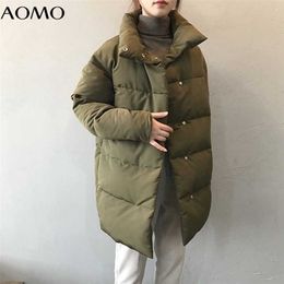 AOMO Femmes Amy Vert Oversize Long Parkas Épais Manches D'hiver Boutons Poches Femme Manteau Chaud ASF73A 211008