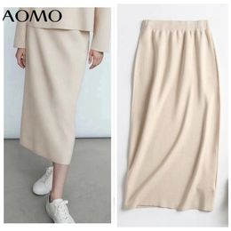 AOMO – jupe pull Beige mi-mollet pour femmes, haute qualité, bureau, élégante, Chic, mi-mollet, 4C27A, 220224