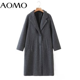 Abrigos de lana gruesa gris de invierno para mujer AOMO con botón suelto de manga larga con bolsillo para mujer abrigo elegante 2Z18A 211106