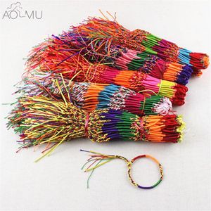 AOMU Toute chaîne Chanceuse Amitié Corde Tressée Bracelet Arc-En-Fil Tissé Cheville Bracelets Plage Bohème Cheville Jewe2117