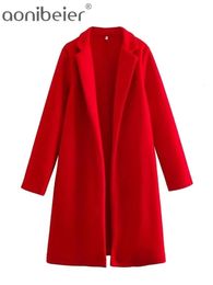 Aonibeier rouge femmes veste ample Traf 2024 printemps à manches longues Cardigan X Long Trench manteaux femme haut élégant Y2K Ocercoats 231220