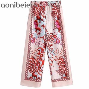 Aonibeier été orné imprimé femmes pantalons longs léger décontracté élastique taille haute pantalon femme bas jambe large 211115