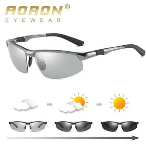 AORON Aluminium Photochromic Polarized Sunglasses Women Men's Discoloration Goggles Male Eyewear Anti Glare Glasses