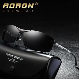 Aoron Herren Polarisierte Sonnenbrille Fahren Rechteck Sonnenbrille Aluminium Rahmen Suglasses Männer UV400 Anti-Reflektierend3318