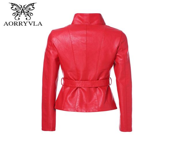 Aorryvla New Spring Women Chaqueta de cuero Rojo Collar Collar de longitud corta Estilo delgado Jacket de cuero sintético 2020 LJ2014318641