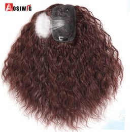 AOSI Vrouwen Clip In Hair Extensions 2 Clips In Topper Natuurlijk haar Krullend Zwart Bruin Synthetisch haar met pony Nep haarstukje 220217