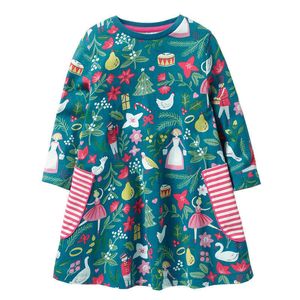 Aosta Betty otoño vestido de manga larga vestido de bolsillo flores de niñas ropa de pájaro cuello redondo de algodón niños vestidos casuales 2-7 años G1026