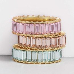Aoteman Copper Rainbow Ring Colorido Multi Color Cz Eternity Baguette Finger Gold Anillos Mujeres Accesorios de joyería X0715 170Q