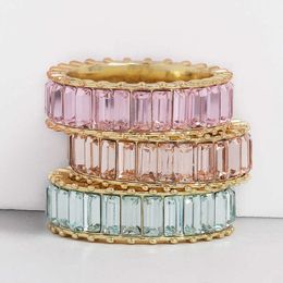 Aoteman Copper Rainbow Ring Colorido Multi Color Cz Eternity Baguette Finger Gold Rings Mujeres Femenas Accesorios de joyería X0715 271G