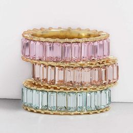 Aoteman Copper Rainbow Ring Colorido Multi Color Cz Eternity Baguette Baguette de oro Anillos de oro Mujeres Accesorios de joyería X0715 225p