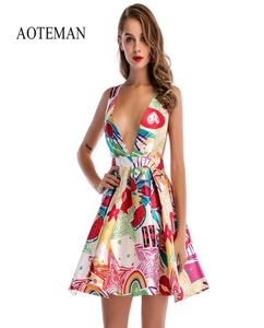 Aoteman Zomerjurk Vrouwen Sexy Volwassen Stijl Aline Diepe V Mini Vest Jurk Vintage Vrouwelijke Elegante Korte Strand Feestjurken Y200931033520