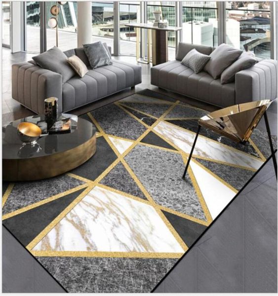 Aovoll Fashion Moderna en blanco y negro Mármol gris de oro Puerta cruzada Mat de la alfombra Alfombra Alfombra de la sala de estar Mats8977954