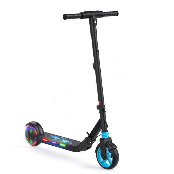 AOVOPRO KES1, patinete eléctrico para niños, sistema de freno doble seguro, patinete para niños con Audio Bluetooth, luces coloridas, patinete plegable