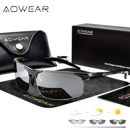 AOWEAR Gafas de sol pocromáticas sin montura de aluminio para hombre, Gafas polarizadas para conducir de día y noche, lentes de camaleón discolor, Gafas 240321