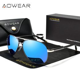 Aowear Aviation gepolariseerde zonnebril Mannen Drijvende spiegel Zonneglazen Mannelijk merk Ontwerp klassieke piloot Eyewear Oculos Gafas de Sol 240516