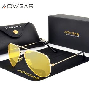 Aowear Brand 3025 Goggles Vision Lunets Night pour conduire Aviation Polarisée Lunettes de soleil jaunes Men Vision Night Vision Pilot Eyewear 240510