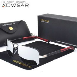 AOWEAR Mode Vierkante Zonnebril Mannen Gepolariseerde Retro Spiegel Luxe Zonnebril voor Man/Vrouwen Vintage Shades Eyewear met Case L230523