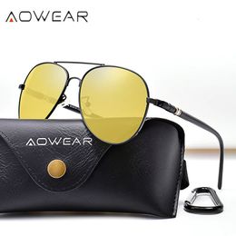 Gafas de visión nocturna de Aowear HD Hombre Polarizado Noche amarilla Aviación Gafas de sol de la marca Conductor de automóviles gafas gafas 240411
