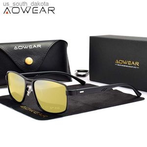 AOWEAR Lunettes de soleil polarisées carrées pour hommes Hommes Rectangle Conducteur de voiture Rétro Lunettes de soleil Vision nocturne Lunettes jaunes pour hommes / femmes L230523