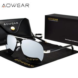 Aowear Mens Aviation zonnebril mannen gepolariseerd spiegel zonnebril voor man hd rijden piloot zonnebrillen lunettes de soleil homme 240417