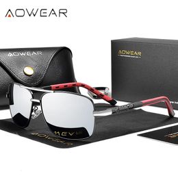 Aowear Mens Polaris Mirored Sunglasses for Men Women Femmes Luxury Quality Retro Rectangle UV400 DRIVE SOR SORN GAFAS DE SOL 240323