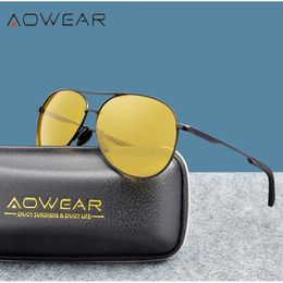 Aowear Polarizado de gafas de visión nocturna de aviación hombres HD Día amarillo Noche Conductor de automóvil conductor de piloto Gafas de sol para la niebla lluviosa 240411