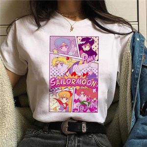 Dames Sailor Moon Kostuum Girl Warrior T-shirt Vrouwen Lange Mouw CDR Leuke Cartoon Kat Sailor Moon T-shirt Japanse Anime X0527