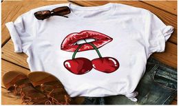 Aowof sexy rode lippen kersenfruit t -shirt vrouw verleidelijke lippenstift t -shirt mode kleding harajuku top Koreaanse stijl vrouwelijke x0527856411333