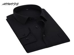 Camisa social de AOWOFS Camisas de vestir para hombre negro Camisas de trabajo de manga larga