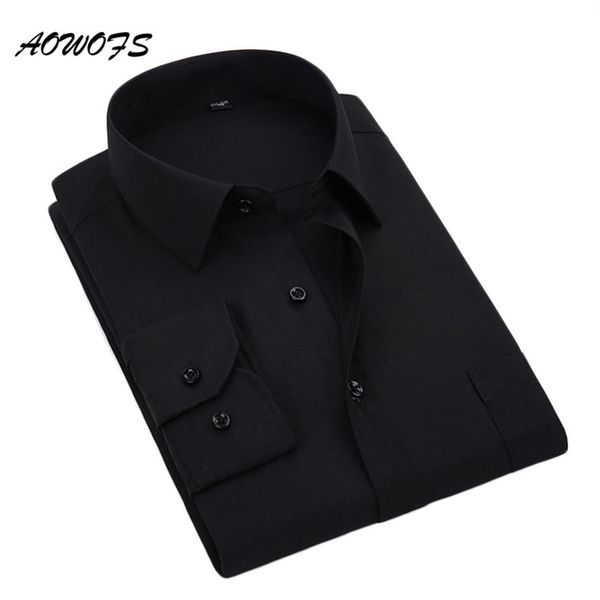 AOWOFS chemise sociale noir hommes chemises habillées à manches longues chemises de travail de bureau grande taille vêtements pour hommes 8XL 5XL 7XL 6XL personnalisé Wedding266u